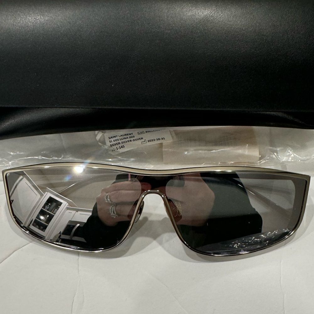 Saint Laurent Luna Mirrored Zinc Alloy Shield Sunglasses - Picture 5 of 6